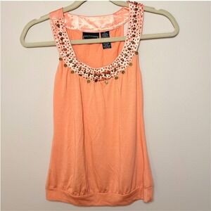 VTG Women's LICORICE Y2K Peach Tank Top Beaded Gold Scoop Neck Shirt 90s SZ XS